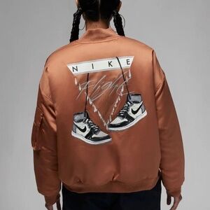 Nike Air Jordan Flight Renegade Oversized Satin Bomber Jacket Women's Plus Size